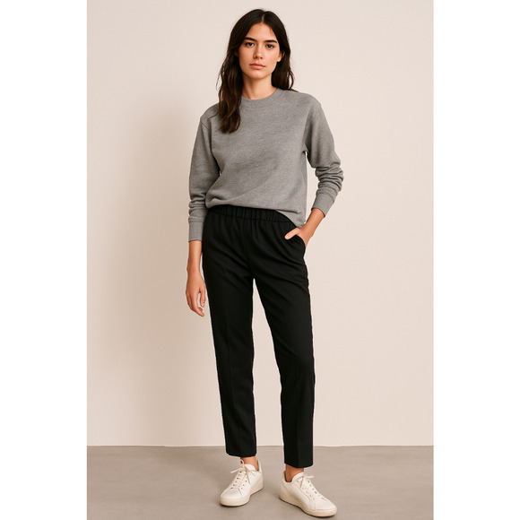 NEW Nili Lotan 8 Chelsea Elastic Waist Pull On Pants 100% Virgin Wool Crop Black - Picture 5 of 14